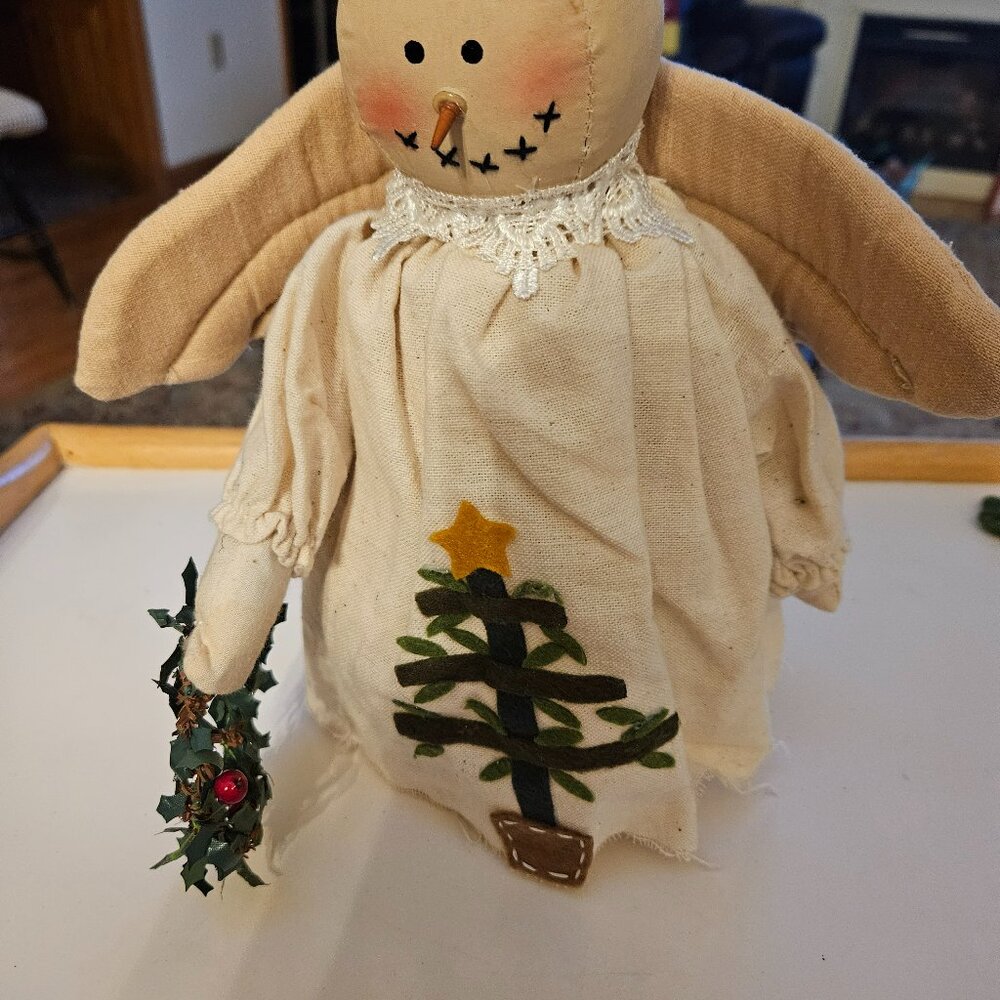 plush snowman snow angel with wings wreath and tree